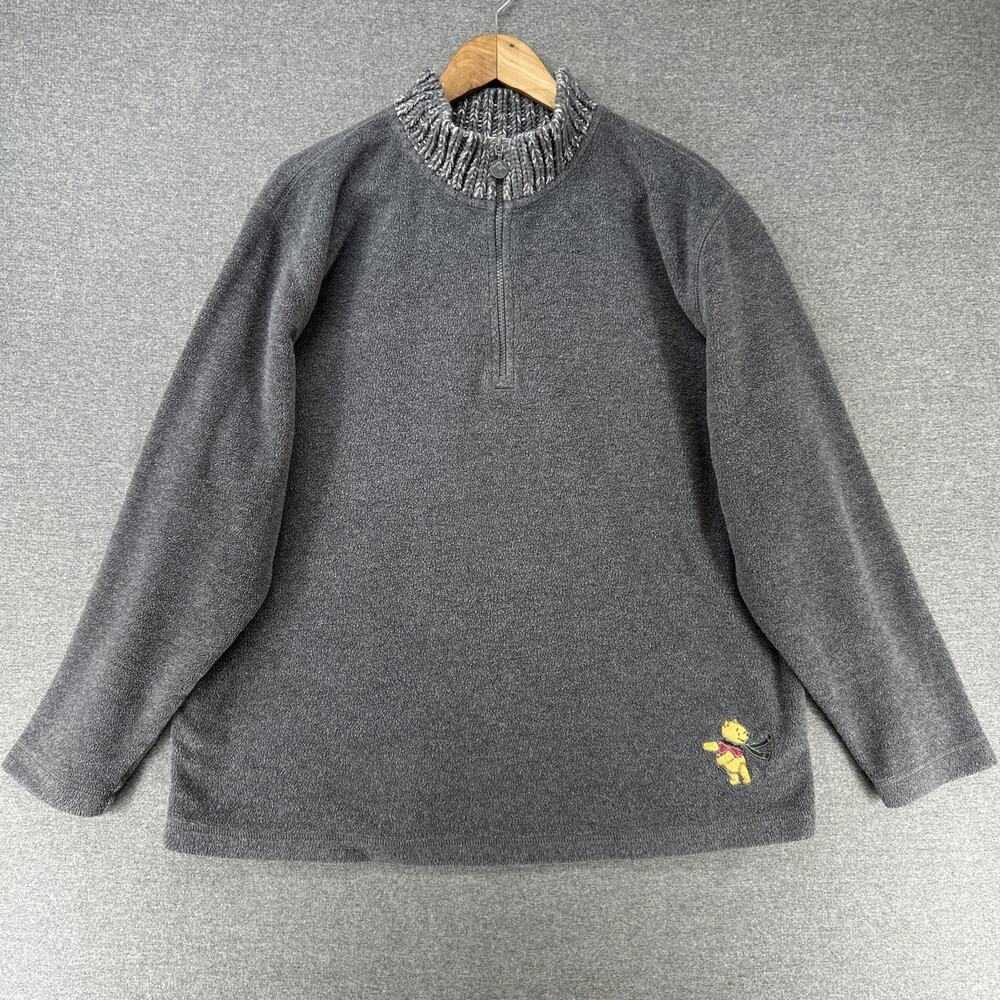 Vintage Disney Store Winnie The Pooh Fleece Pullover Jacket 2XL Gray Half Zip